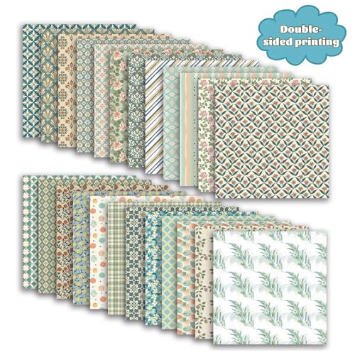 MIATTCLD Scrapbook Paper 12x12 In Double Sided Decorative Paper for Scrapbooking, 24 Sheets/24 Designs Spring Floral Patterned Craft Paper for Junk Journals DIY Cards Album Decoration (Blue) - Image 4