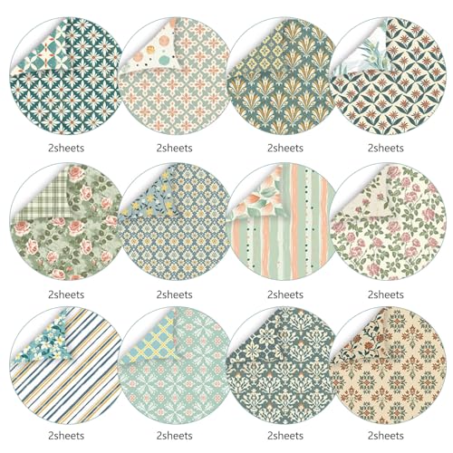 MIATTCLD Scrapbook Paper 12x12 In Double Sided Decorative Paper for Scrapbooking, 24 Sheets/24 Designs Spring Floral Patterned Craft Paper for Junk Journals DIY Cards Album Decoration (Blue) - Image 3
