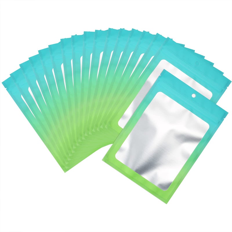 100 Pcs Resealable Mylar Bags Gradient Color Food Storage Bags Zip Bag Foil Bags Packaging Pouch for Food Storage Sample Small Business Blue Green 4 X 6 Inch