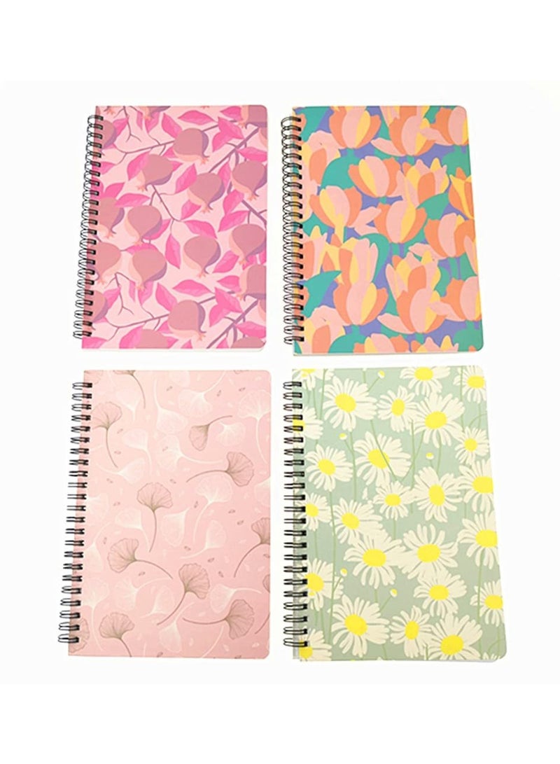4 Pack A5 Spiral Notebook Journal,Wirebound Ruled Sketch Book Notepad Diary Memo Planner, A5 Size (8.3X5.7) u0026 80 Sheets (Leaf u0026 Flower) - Image 2