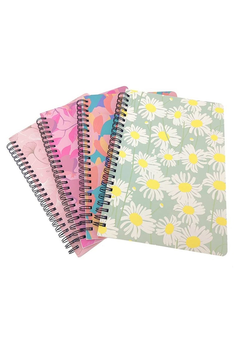 4 Pack A5 Spiral Notebook Journal,Wirebound Ruled Sketch Book Notepad Diary Memo Planner, A5 Size (8.3X5.7) u0026 80 Sheets (Leaf u0026 Flower) - Image 3