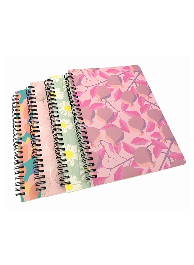 4 Pack A5 Spiral Notebook Journal,Wirebound Ruled Sketch Book Notepad Diary Memo Planner, A5 Size (8.3X5.7) u0026 80 Sheets (Leaf u0026 Flower) - Image 1