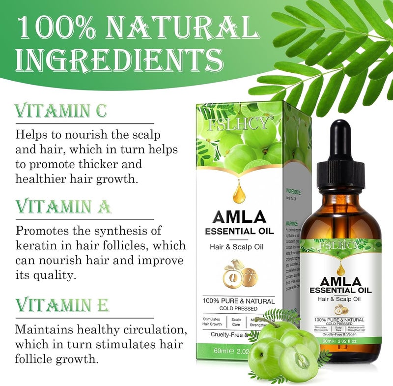 Yecuce Amla Hair Oil 60ML for Hair Growth and Healthy Hair Moisturized Scalp, Natural & Vegan, Promotes Thicker, Fuller, for Men and Women (60ML) - Image 5