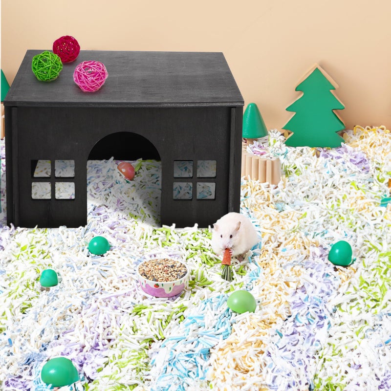 Acshio Wooden Hamster Hideout, Guinea Pig House with Soft Mat Windows, Detachable Small Pets Woodland House Decor for Chinchilla Mice Gerbils Mouse Dwarf - Image 5