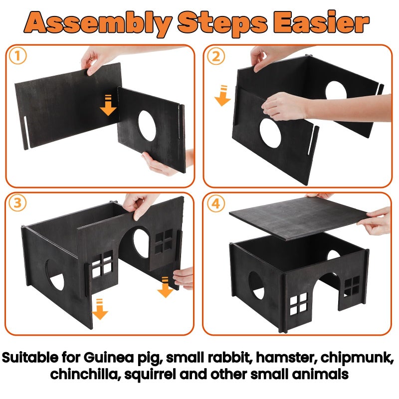 Acshio Wooden Hamster Hideout, Guinea Pig House with Soft Mat Windows, Detachable Small Pets Woodland House Decor for Chinchilla Mice Gerbils Mouse Dwarf - Image 4