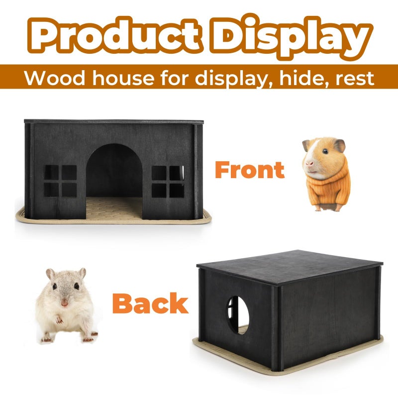 Acshio Wooden Hamster Hideout, Guinea Pig House with Soft Mat Windows, Detachable Small Pets Woodland House Decor for Chinchilla Mice Gerbils Mouse Dwarf - Image 3