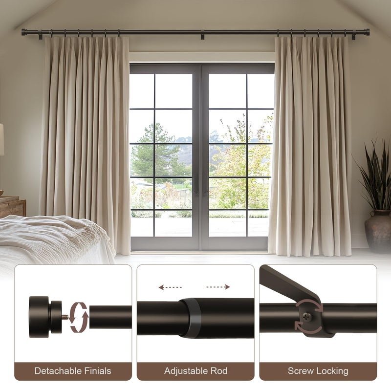 Lootkell Modern Brown Curtain Rods for Windows 48 to 84 Inches Adjustable Length Heavy Duty 1" Diameter Window Curtain Rod with Decorative Finials for Outdoor Farmhouse Bedroom Kitchen Living Room - Image 5