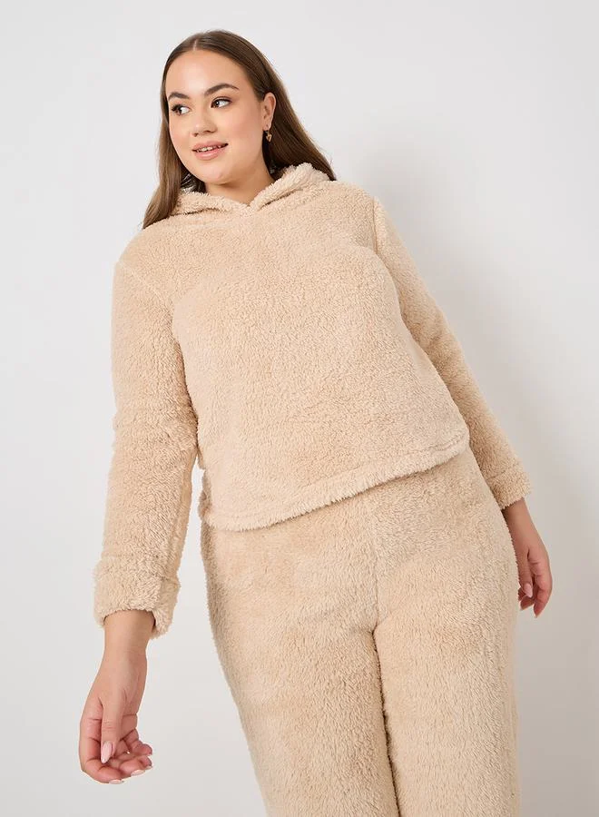 Styli Plush Fleece Bear Ear Hoodie & Jogger Lounge Set