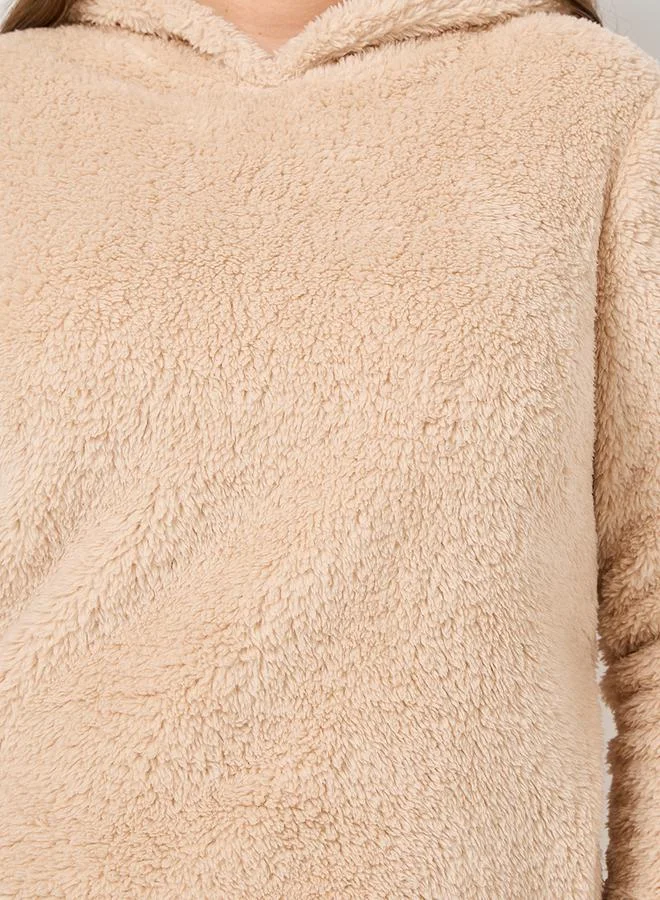 Styli Plush Fleece Bear Ear Hoodie & Jogger Lounge Set