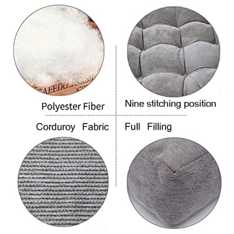Solid Square Seat Cushion, Tufted Thicken Pillow Seat Corduroy Chair Pad Tatami Floor Cushion for Yoga Meditation Living Room Balcony Office Outdoor, Grey, 22x22 Inch - Image 3