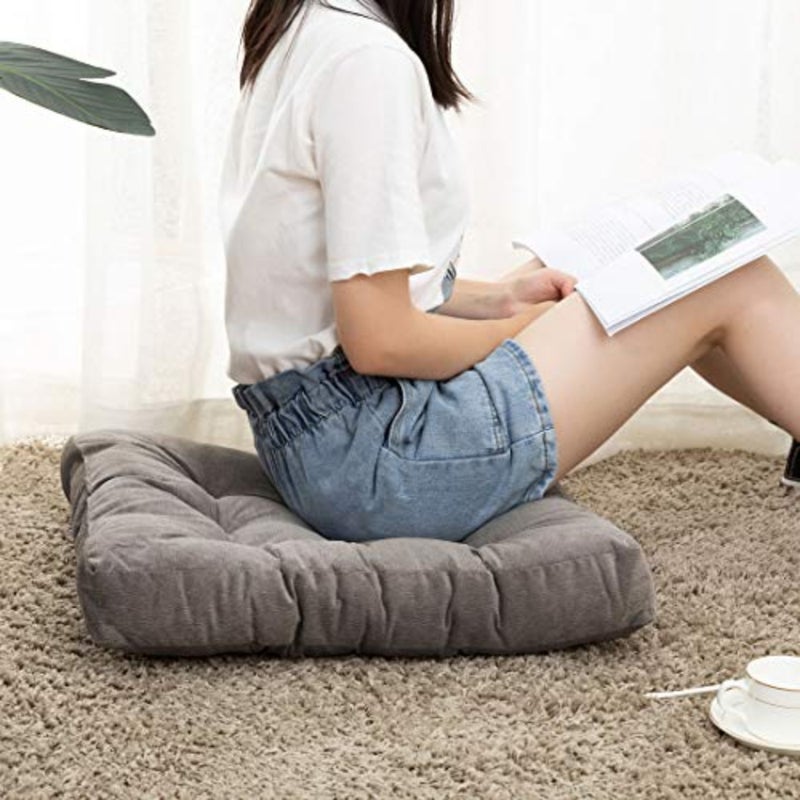 Solid Square Seat Cushion, Tufted Thicken Pillow Seat Corduroy Chair Pad Tatami Floor Cushion for Yoga Meditation Living Room Balcony Office Outdoor, Grey, 22x22 Inch - Image 4