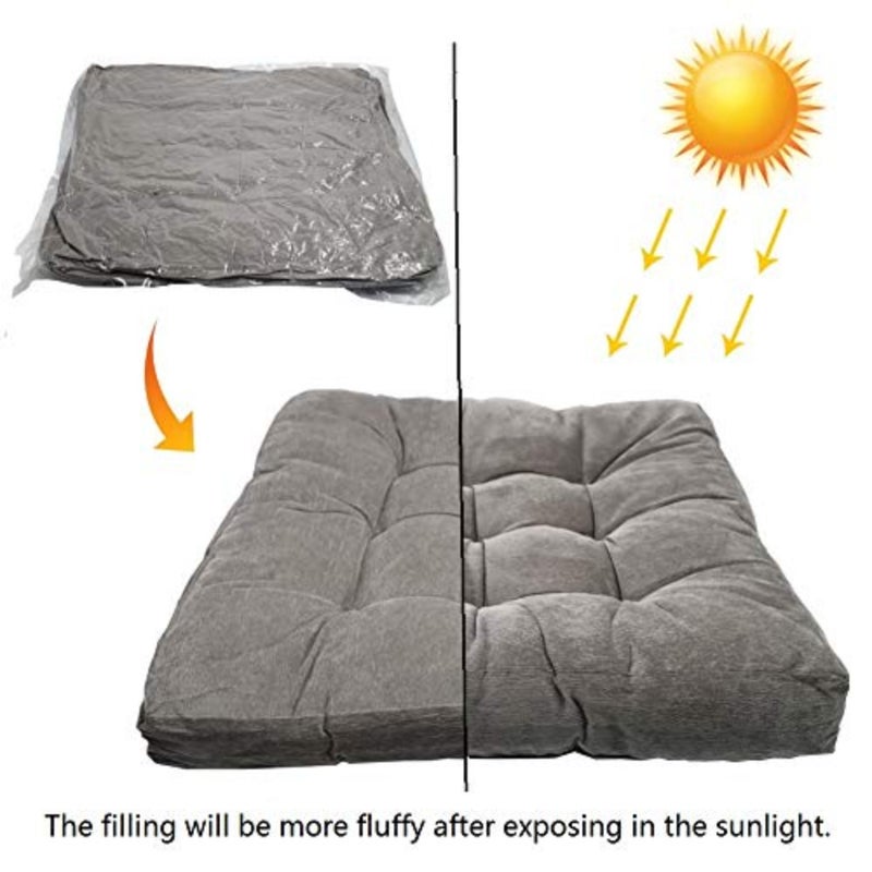 Solid Square Seat Cushion, Tufted Thicken Pillow Seat Corduroy Chair Pad Tatami Floor Cushion for Yoga Meditation Living Room Balcony Office Outdoor, Grey, 22x22 Inch - Image 5