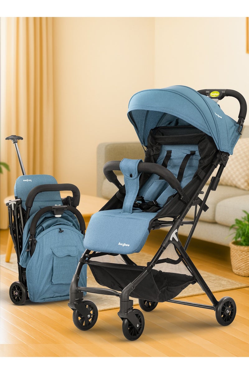 BAYBEE Foldable Cabin Baby Stroller Pram for Baby with Metal Frame, 3-Position Adjustable Seat & Canopy, Bassinet, Parent Handle, 5 Point Safety Belt, Stroller for Kids Toddler 0 to 3 Years Boy Girl Blue - Image 1