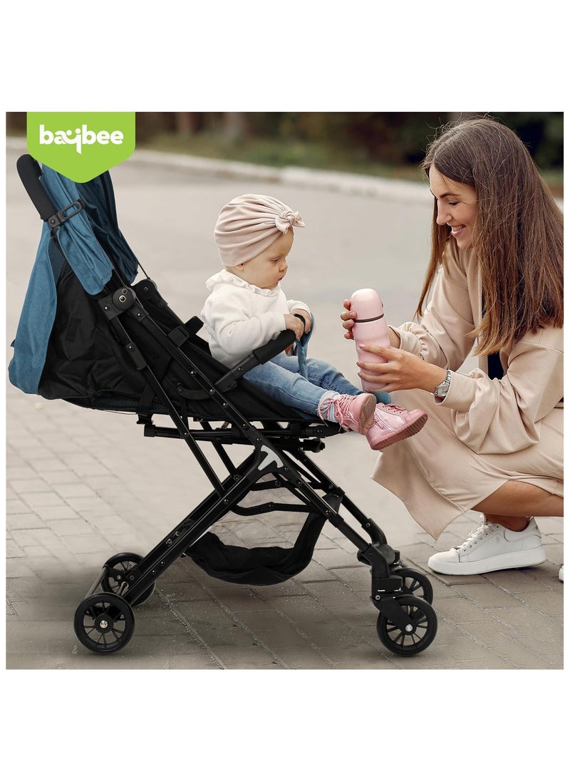 BAYBEE Foldable Cabin Baby Stroller Pram for Baby with Metal Frame, 3-Position Adjustable Seat & Canopy, Bassinet, Parent Handle, 5 Point Safety Belt, Stroller for Kids Toddler 0 to 3 Years Boy Girl Blue  - Image 2