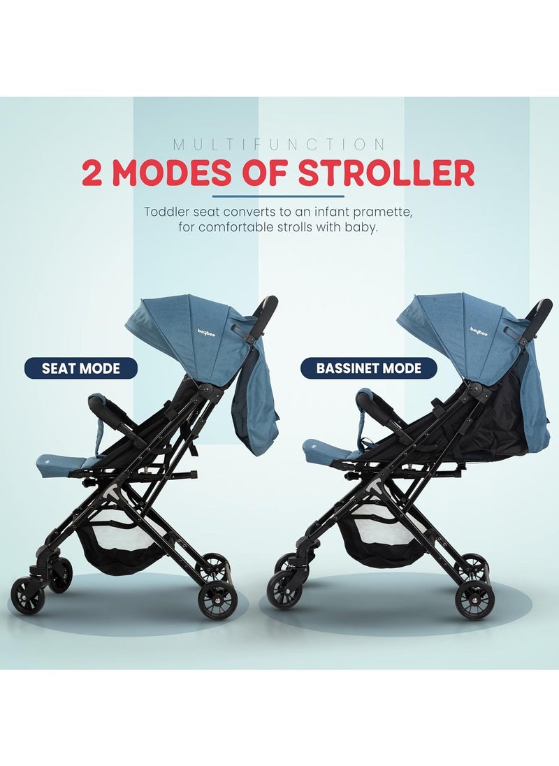 BAYBEE Foldable Cabin Baby Stroller Pram for Baby with Metal Frame, 3-Position Adjustable Seat & Canopy, Bassinet, Parent Handle, 5 Point Safety Belt, Stroller for Kids Toddler 0 to 3 Years Boy Girl Blue  - Image 3