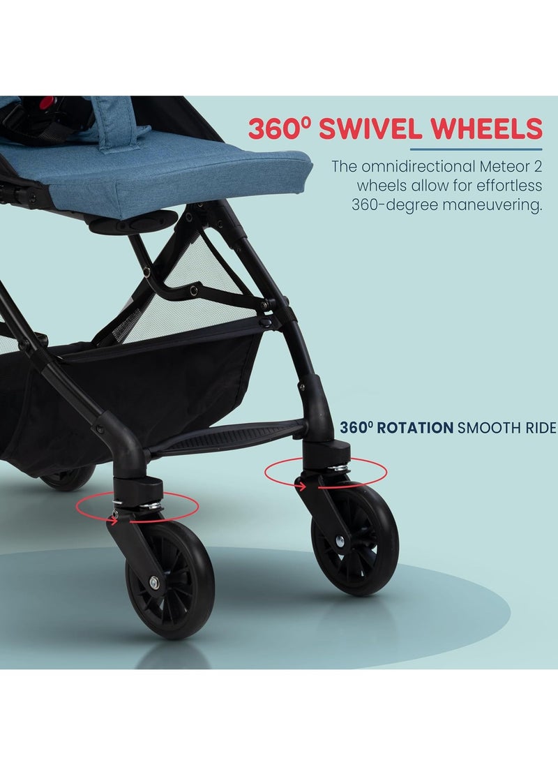 BAYBEE - Foldable Cabin Baby Stroller Pram for Baby with Metal Frame, 3-Position Adjustable Seat & Canopy, Bassinet, Parent Handle, 5 Point Safety Belt, Stroller for Kids Toddler 0 to 3 Years Boy Girl Blue - Image 1