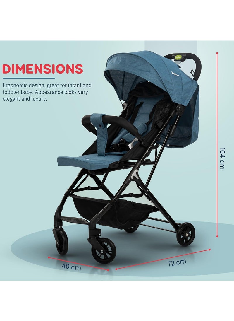 BAYBEE - Foldable Cabin Baby Stroller Pram for Baby with Metal Frame, 3-Position Adjustable Seat & Canopy, Bassinet, Parent Handle, 5 Point Safety Belt, Stroller for Kids Toddler 0 to 3 Years Boy Girl Blue - Image 1