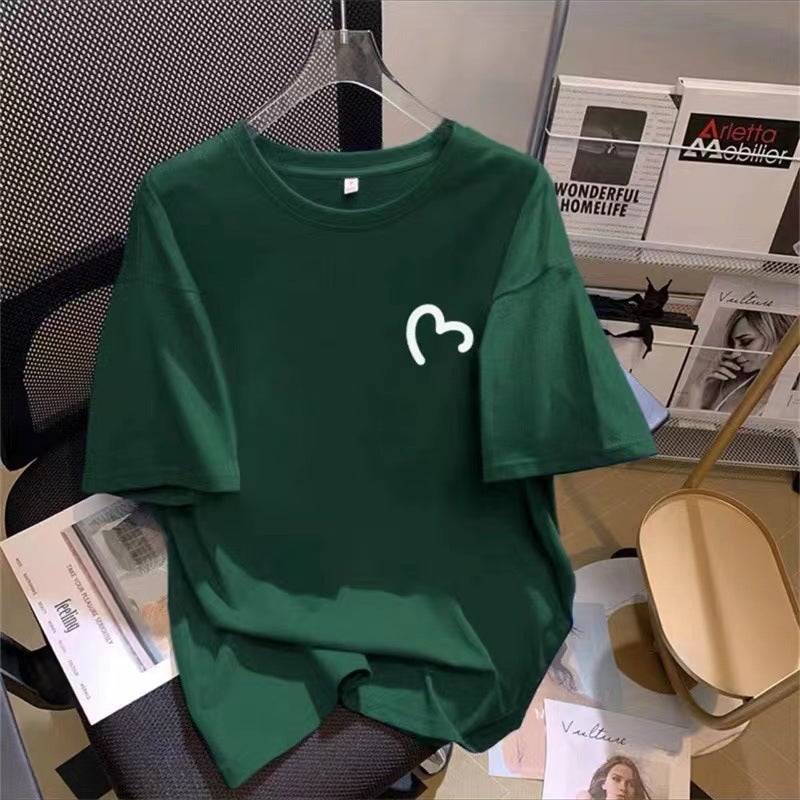 Dark Green Cotton Shoulder T-Shirt Women'S Short-Sleeved 2025 T-Shirt Loose Plus Size Half-Sleeved Top Ins Trendy - Image 3