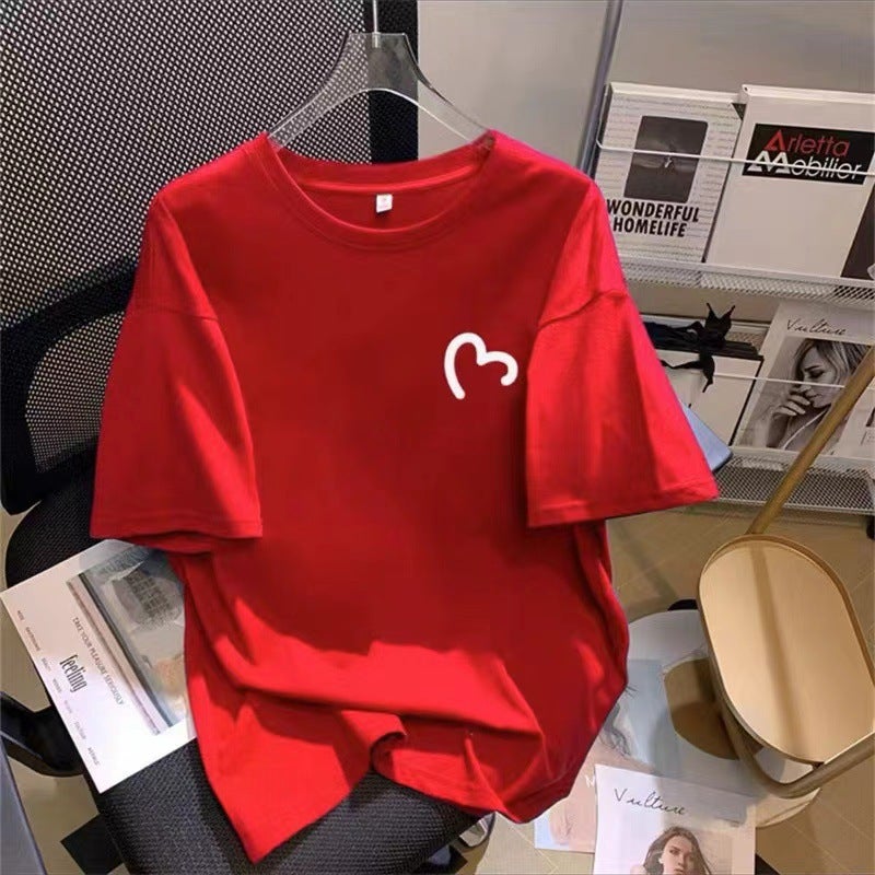 Dark Green Cotton Shoulder T-Shirt Women'S Short-Sleeved 2025 T-Shirt Loose Plus Size Half-Sleeved Top Ins Trendy - Image 1