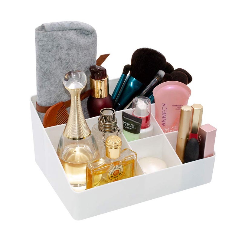 Granvela Home Organizer Bedside Table Organizer Makeup Organizer |Cosmetics Storage Box - 6 Compartments (White) - Image 3