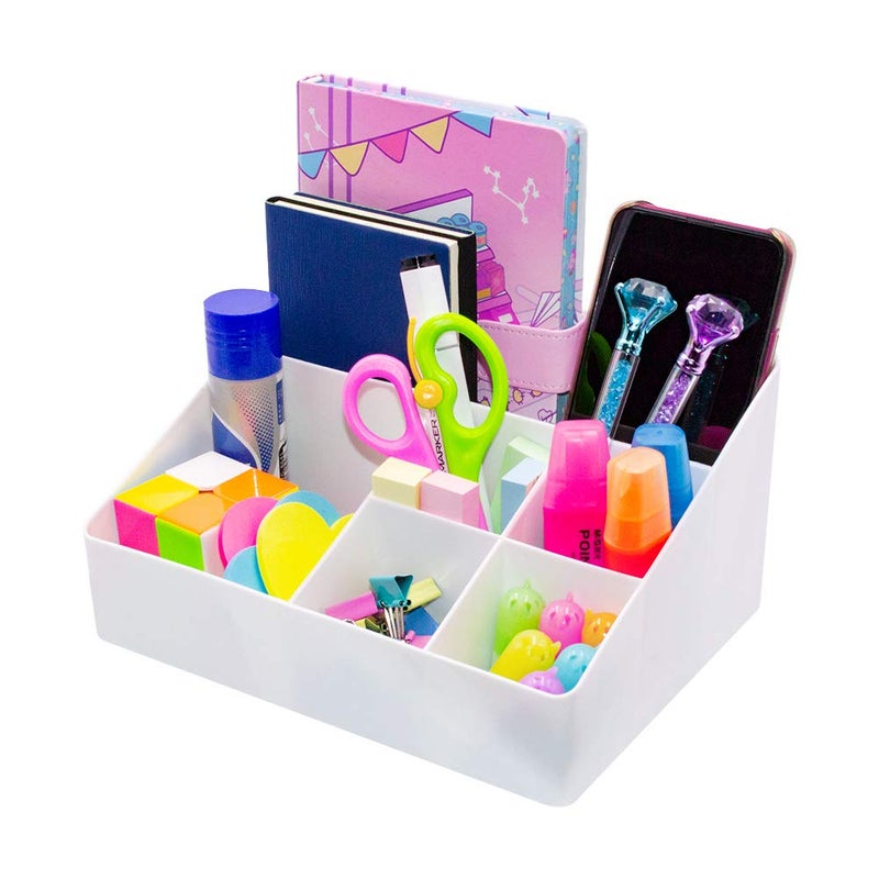 Granvela Home Organizer Bedside Table Organizer Makeup Organizer |Cosmetics Storage Box - 6 Compartments (White) - Image 4