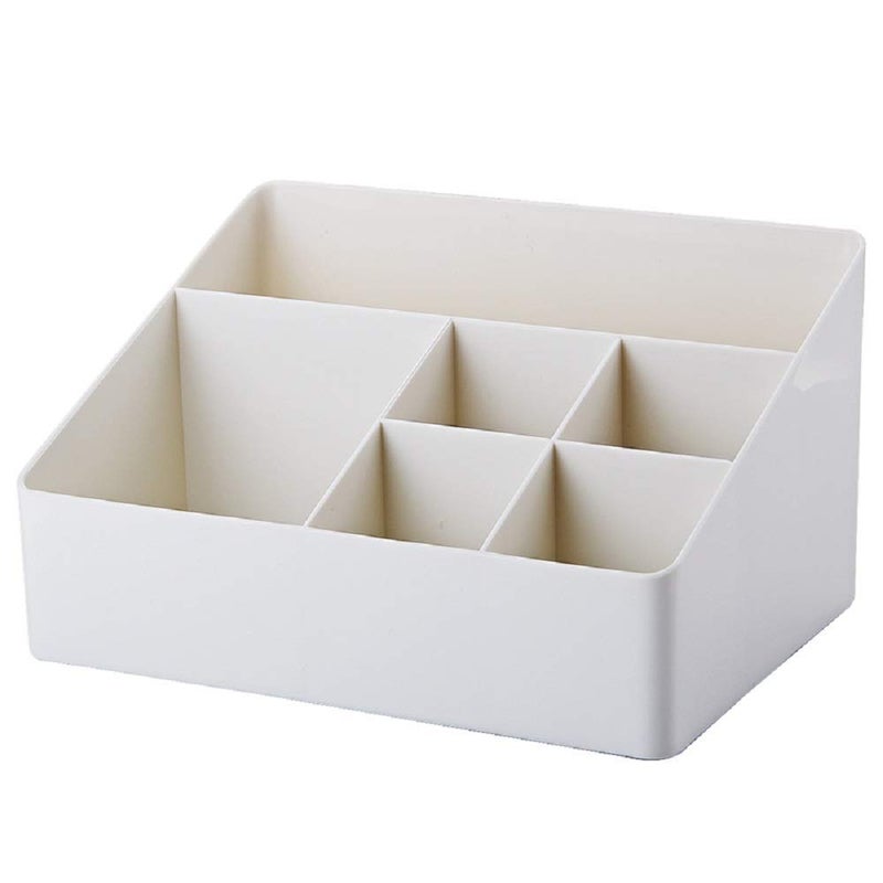 Granvela Home Organizer Bedside Table Organizer Makeup Organizer |Cosmetics Storage Box - 6 Compartments (White) - Image 1