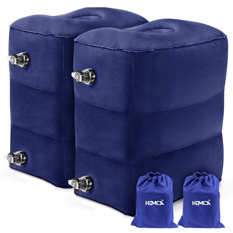 HOMCA Inflatable Travel Foot Rest Pillow Adjustable Height Leg PillowFast Inflating Airplane Bed for ToddlersFootrest Pillow for Office AirplaneTrainCarsHome Blue