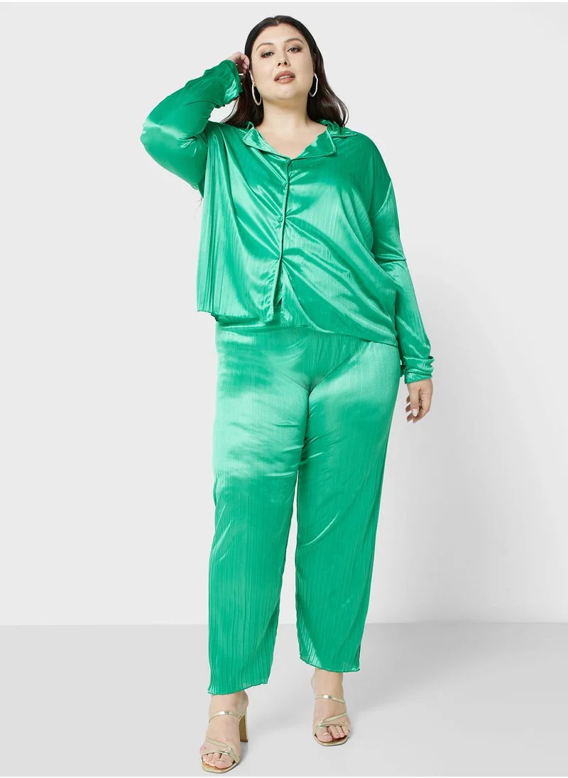 Ella Plus Plisse Detail Top & Pants Set