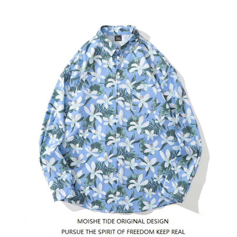 A Generation Of Vintage Floral Full Print Long Sleeve Shirt For Men And Women Tide Loose Ins Casual Lovers Seaside Flower Shirt - Image 1