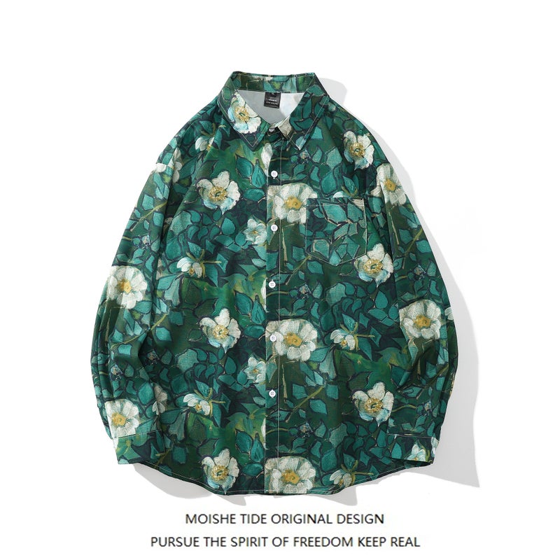 A Generation Of Vintage Floral Full Print Long Sleeve Shirt For Men And Women Tide Loose Ins Casual Lovers Seaside Flower Shirt - Image 4