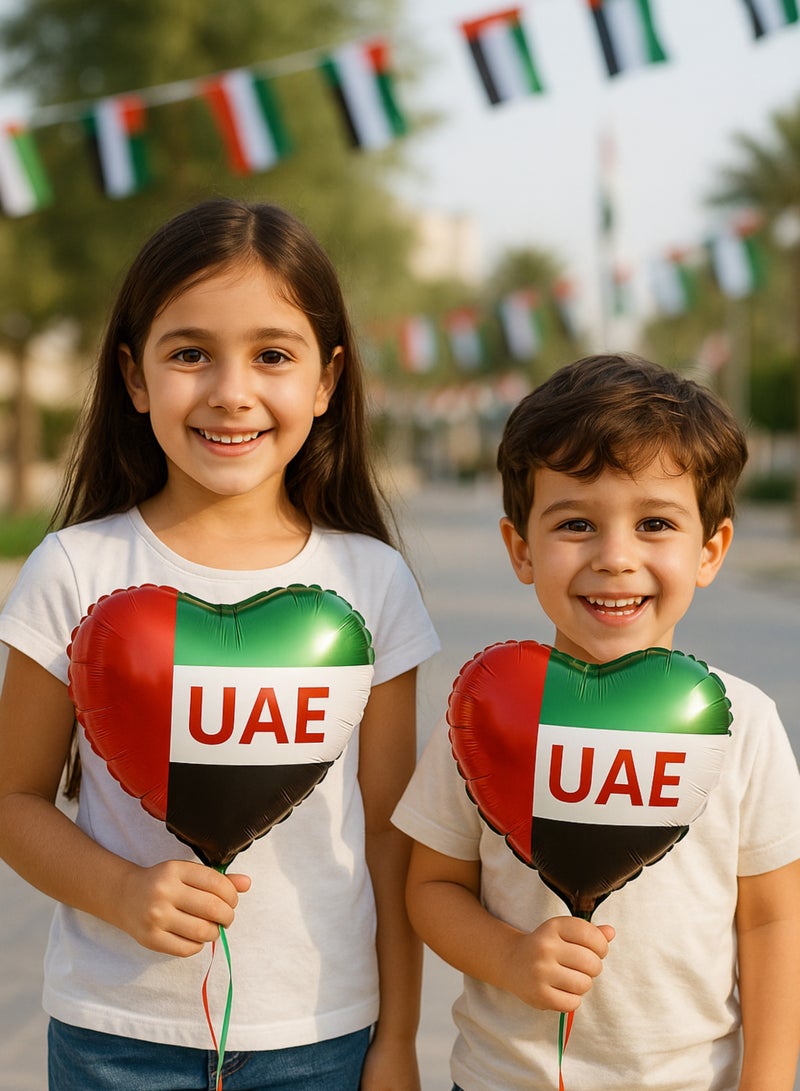 بالون هيليوم مزخرف بتصميم قلب من رقائق الألومنيوم بمناسبة اليوم الوطني لدولة الإمارات العربية المتحدة | ديكور حفلات بطابع الإمارات العربية المتحدة | مثالي للاحتفالات باليوم الوطني، والمناسبات المكتبية، والمدرسية - Image 2