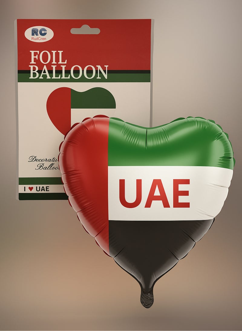 بالون هيليوم مزخرف بتصميم قلب من رقائق الألومنيوم بمناسبة اليوم الوطني لدولة الإمارات العربية المتحدة | ديكور حفلات بطابع الإمارات العربية المتحدة | مثالي للاحتفالات باليوم الوطني، والمناسبات المكتبية، والمدرسية - Image 1