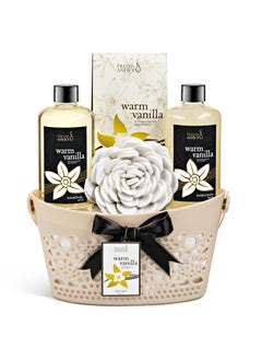 Freida and Joe Bath  Body Gift Set for Men and Women  5Piece Spa Kit with Shea Butter Vitamin E and Reusable Beautiful Basket  Perfect Unisex Gift for Relaxation 5Piece Set Warm Vanilla 
