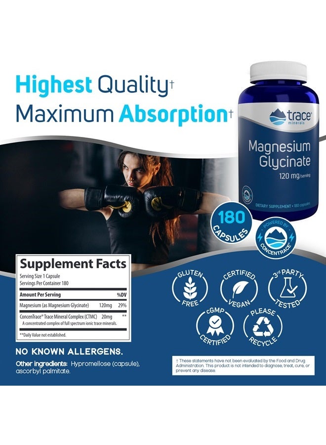 Trace Minerals كبسولات مغنيسيوم جليسينات | 120 ملغ مكمل مغنيسيوم | 180 حبة - Image 2