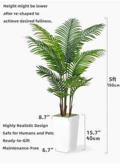 Zvezvia Artificial Palm Tree 150CM - Fake Tree with White Tall Planter - Faux Tropical Areca Floor Plant in Pot - Artificial Silk Plant for Home Office Living Room Decor Indoor  - Image 5