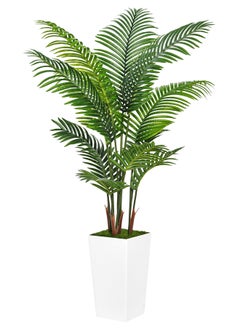 Zvezvia Artificial Palm Tree 150CM - Fake Tree with White Tall Planter - Faux Tropical Areca Floor Plant in Pot - Artificial Silk Plant for Home Office Living Room Decor Indoor  - Image 1
