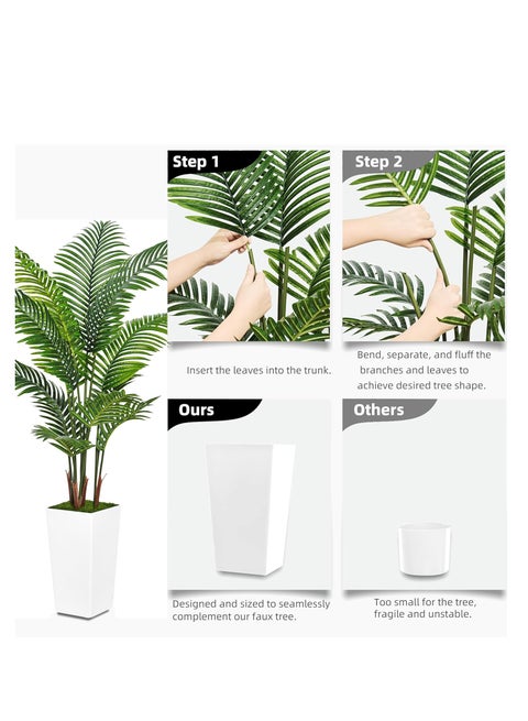 5FT Artificial Palm Tree In White Tall Planter – Fake Silk Areca Plant For Indoor Tropical Decor