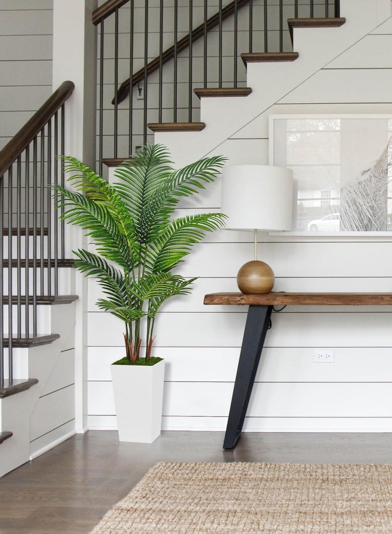 Zvezvia Artificial Palm Tree 150CM - Fake Tree with White Tall Planter - Faux Tropical Areca Floor Plant in Pot - Artificial Silk Plant for Home Office Living Room Decor Indoor - Image 4