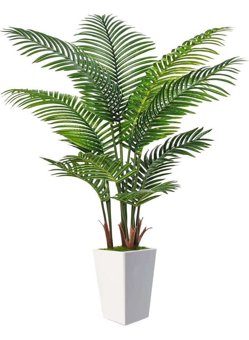 Zvezvia Artificial Palm Tree 150CM - Fake Tree with White Tall Planter - Faux Tropical Areca Floor Plant in Pot - Artificial Silk Plant for Home Office Living Room Decor Indoor - Image 2