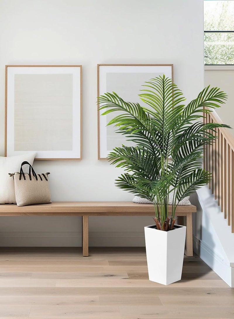 Zvezvia Artificial Palm Tree 150CM - Fake Tree with White Tall Planter - Faux Tropical Areca Floor Plant in Pot - Artificial Silk Plant for Home Office Living Room Decor Indoor - Image 5
