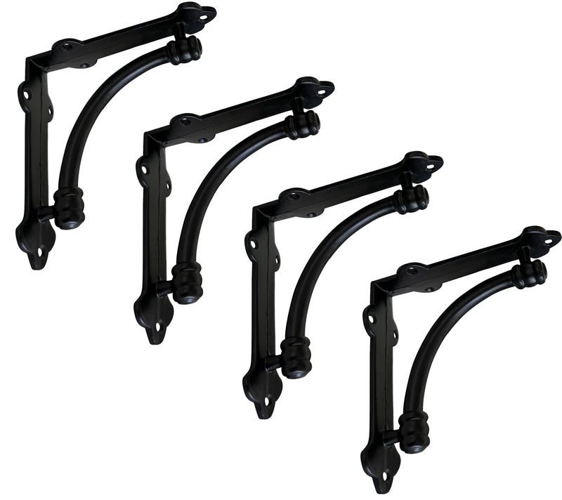 NACH Decorative Shelf Brackets, 4 Pack of 5.5 x 1.2 x 5.5 inch Black Cast Iron Shelf Brackets - Decorative Brackets for Mounting - Half Round Style Brackets - Image 1