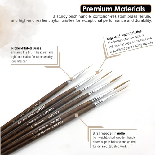 GACDR Rigger Liner Brushes, 6 Pcs Extra Long Fine Tip Paint Brush Set Script Pinstriping Scroll Outlining Brush for Watercolor Acrylic - Image 3