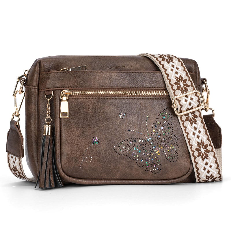 KITEVIUN Crossbody Bags for Women Trendy Leather Crossbody Purse Shoulder Handbags Butterfly Design - Image 1