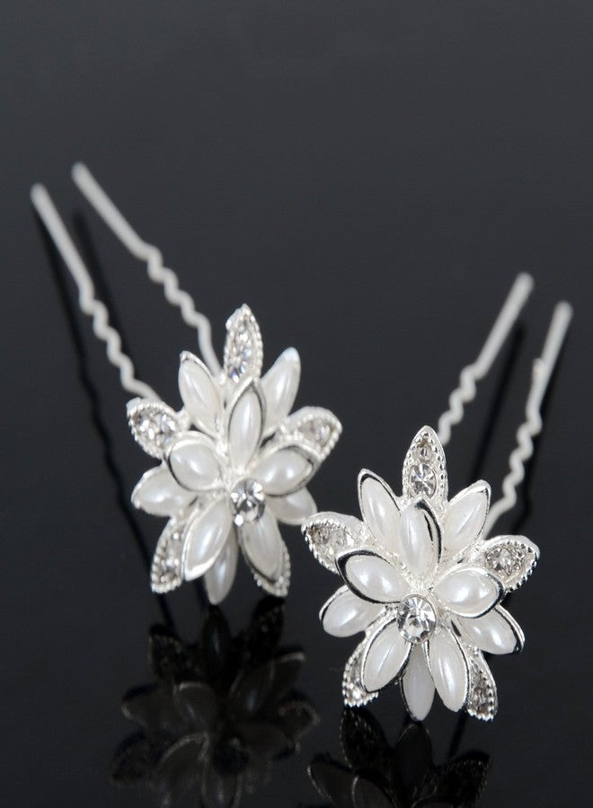 yantu Women's Floral Hair Pins with Crystal for Wedding Pack of 20 White - Image 4