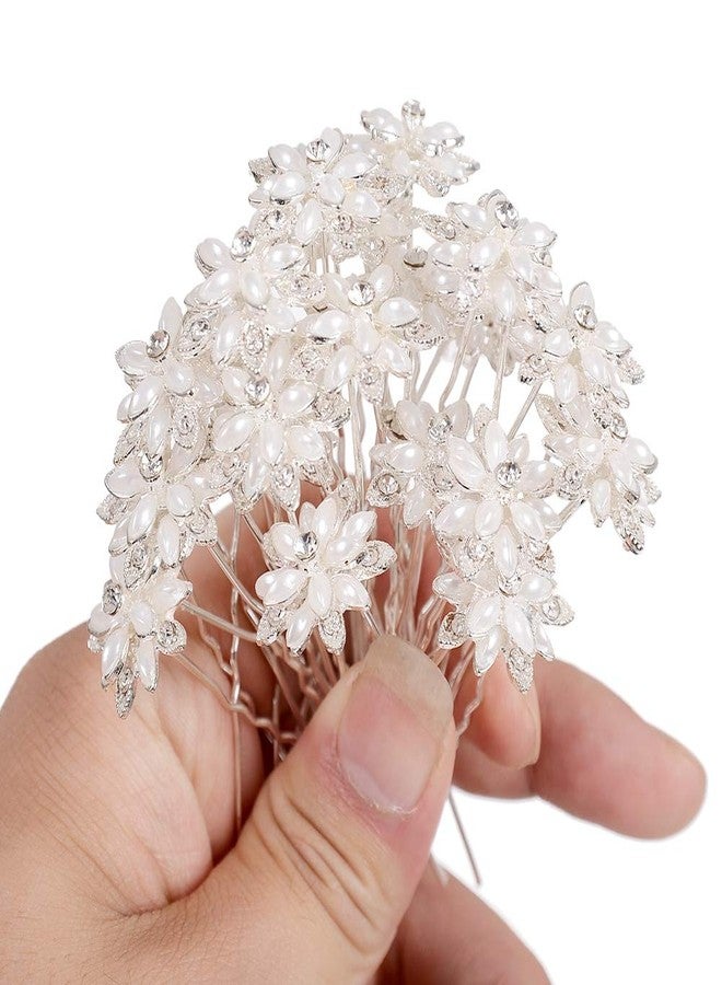 yantu Women's Floral Hair Pins with Crystal for Wedding Pack of 20 White - Image 2