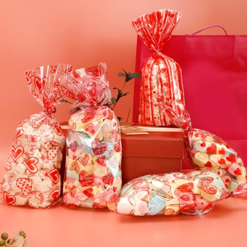 BOEIAC Valentine Treat Bags 100 Pcs Valentines Cellophane Bags Plastic Clear Red Valentine Candy Cookie Gift Goodie Snack Bag with 100 Pcs Twist Ties for Valentines Wedding Party Favor Supplies 5 Styles - Image 5