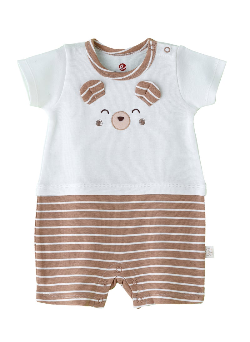 Elegant Kids - Boys' Bear Face Striped Cotton Romper with 3D Ears - Image 1