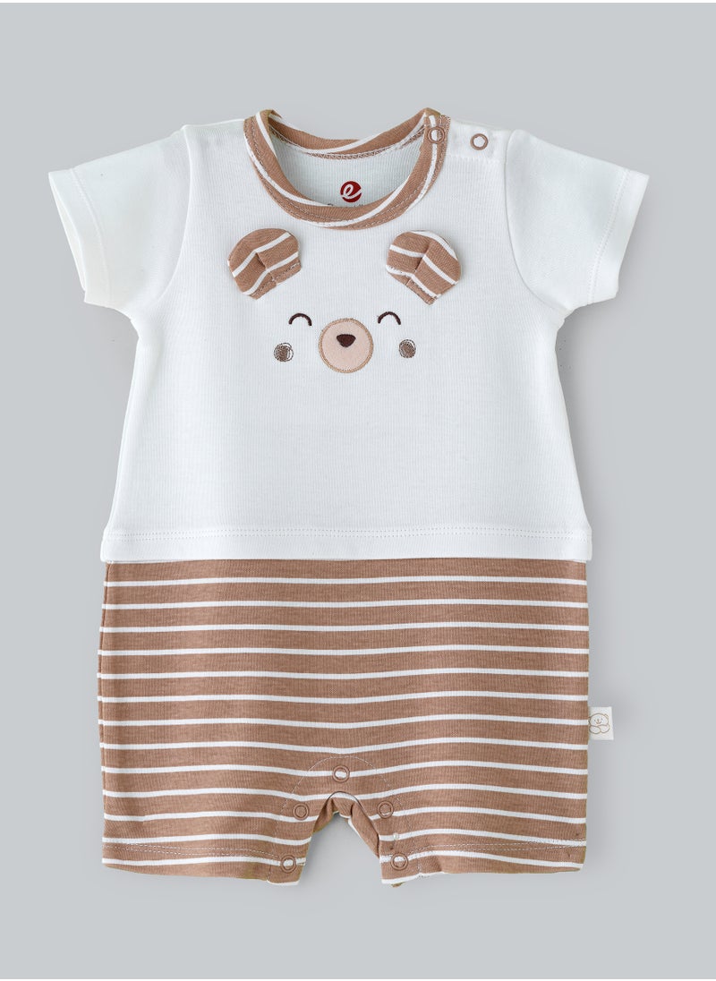 Elegant Kids - Boys' Bear Face Striped Cotton Romper with 3D Ears - Image 1