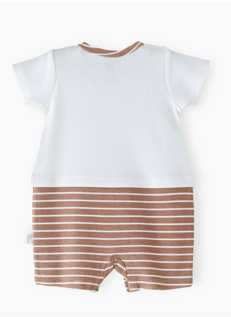 Elegant Kids - Boys' Bear Face Striped Cotton Romper with 3D Ears - Image 1