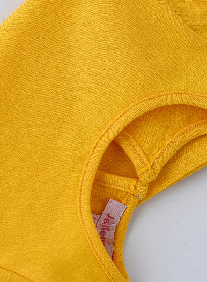 Jelliene Girls' Yellow Floral Embroidered Cotton T-Shirt